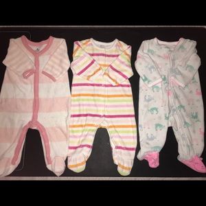 🎀 0-3 Month Baby Girl Fleece Footie PJ’s Lot 🎀